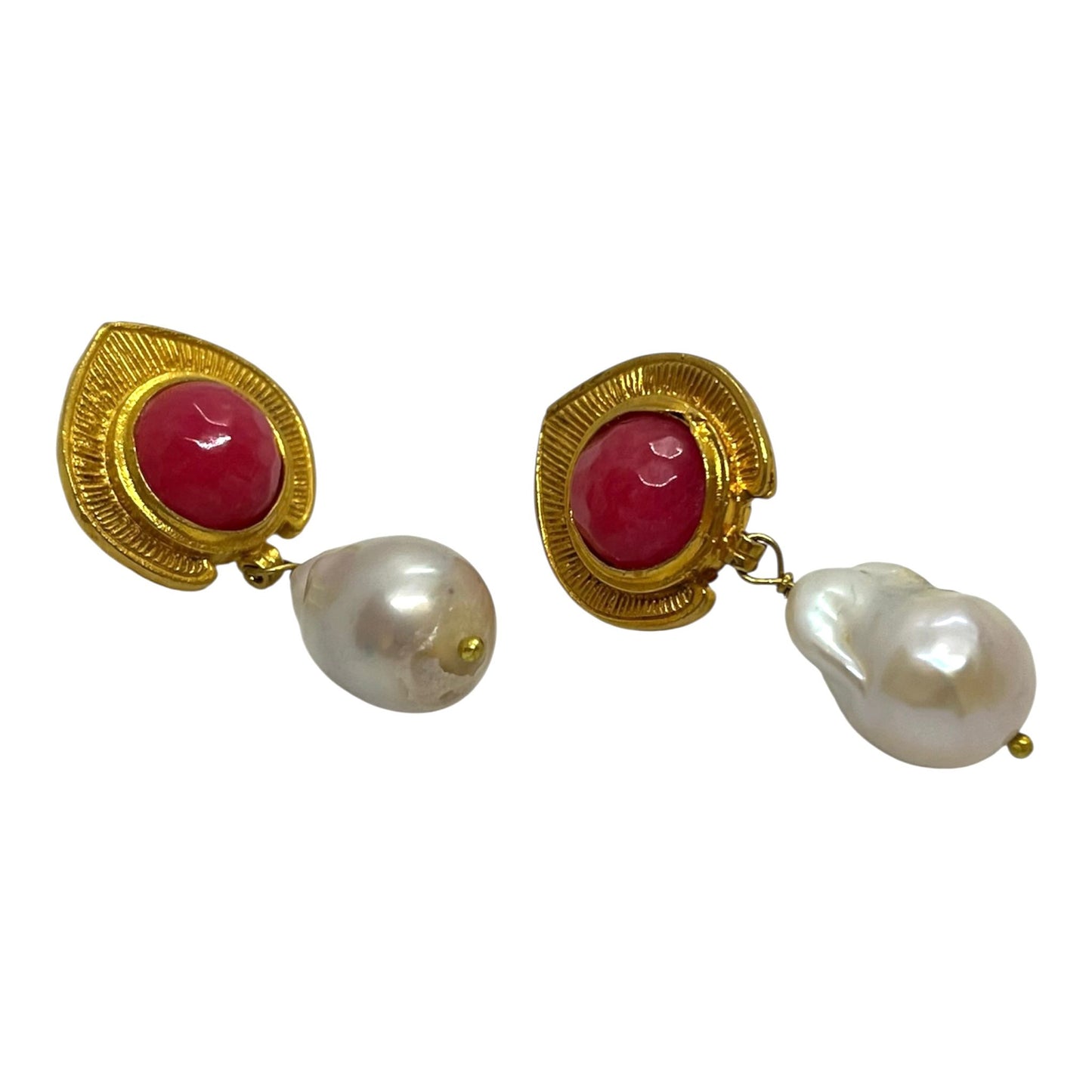 Fashion Baroque Pearl küpe - bronz, barok inci ve akik doğal taşı
