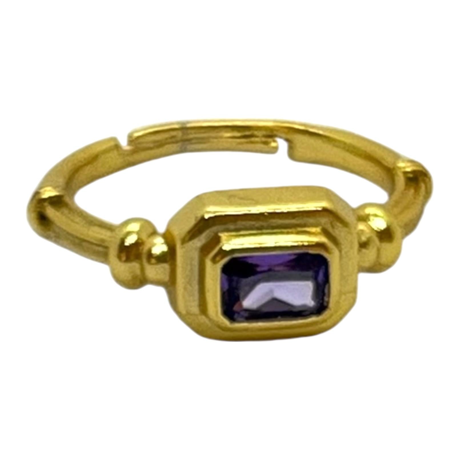 Queen Amethyst yüzük - bronz üzeri altın kaplama ve ametist doğal taşı