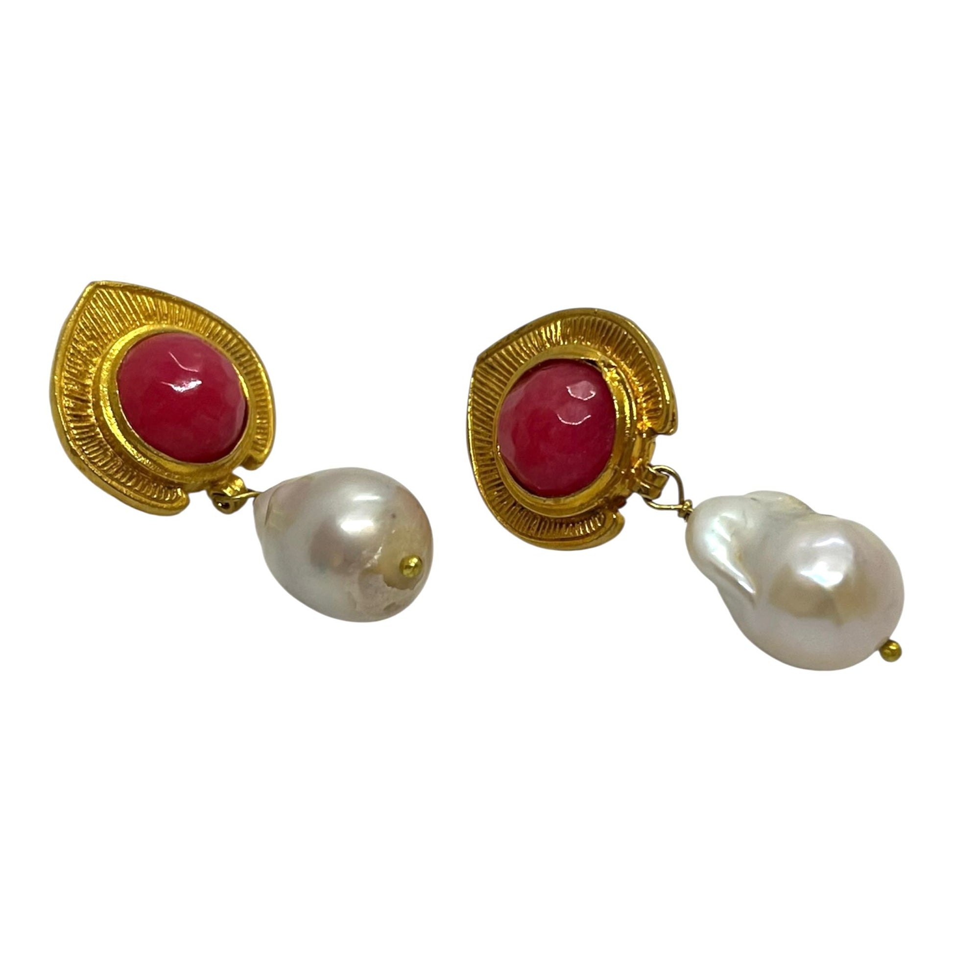 Fashion Baroque Pearl küpe - bronz, barok inci ve akik doğal taşı